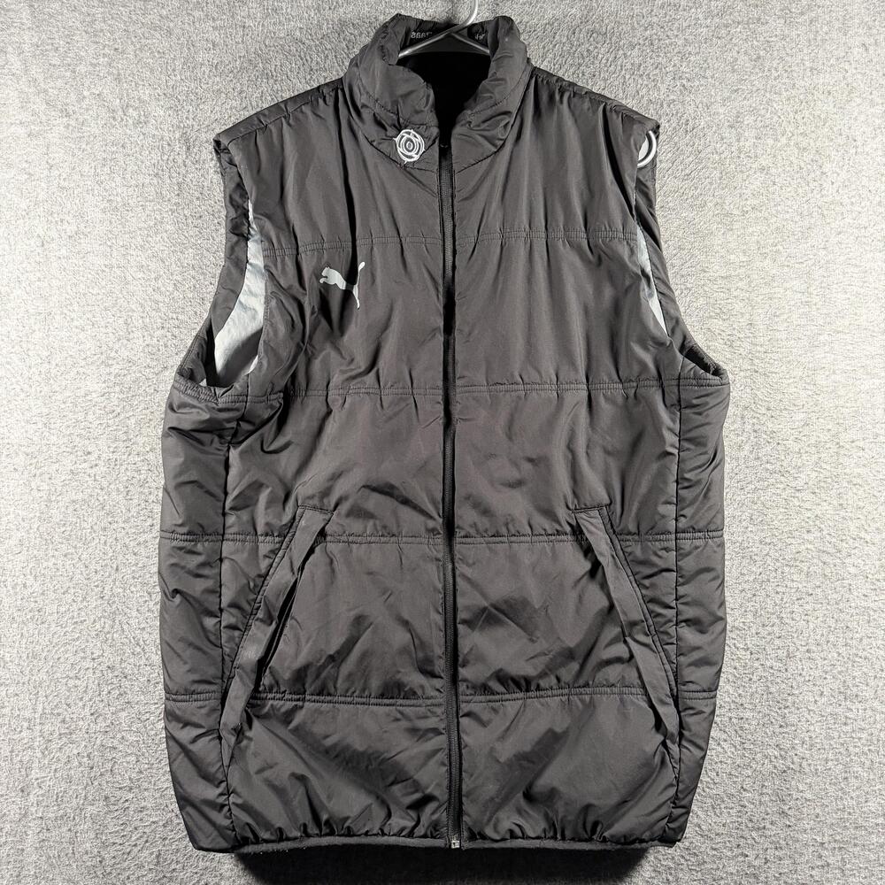 Puma Vest Mens Large Black Puffer Full Zip Hitachi Promo Insulated Reflective